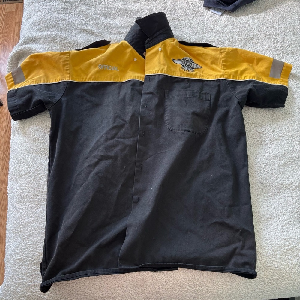Speed Zone Race Gear Route 66 Yellow and Black Button-Down Collared Shirt